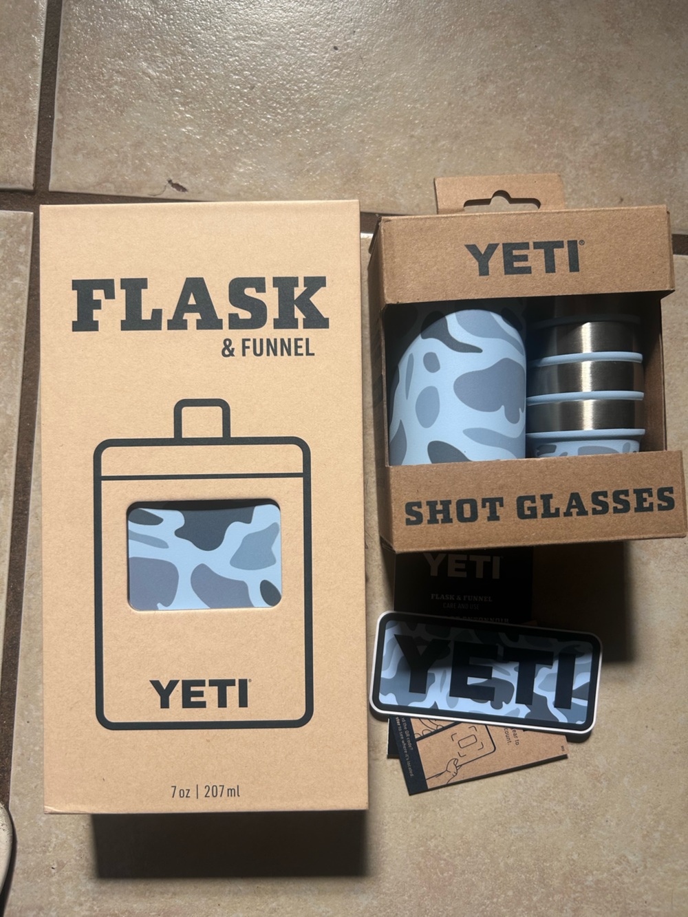 Yeti Light Blue Camo Flask & Shot Glass Set NIB- limited release 2025 bar set